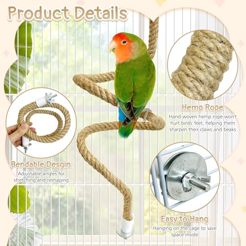 3 Pcs Bird Rope Perches Bendable Parrot Bird Perch Rope Stand Gradient Color Birds Cage Accessories for Budgie Lovebird Cockatiel