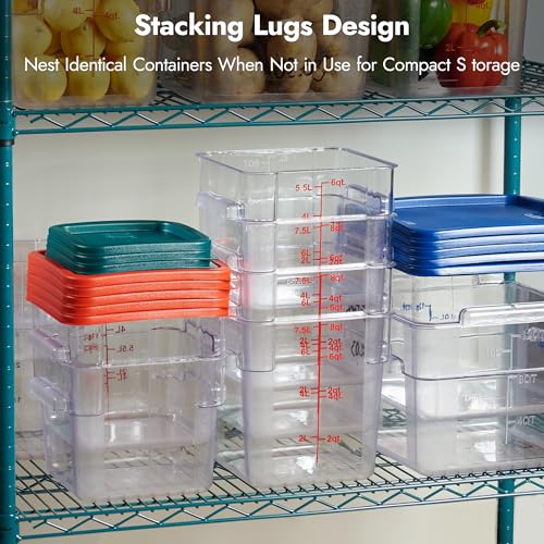 8-Pack 6 Qt NSF Clear Polycarbonate Food Storage Containers with Red Lids - Square, Commercial-Grade, Freezer & Dishwasher Safe, Stackable - color: 6.0 Qt 8-Pack(Red Lids)