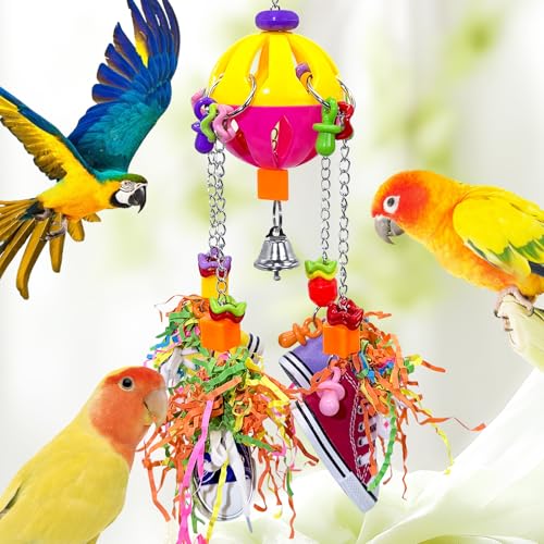 Bird Toys, Parrot Pullable Colorful Chew Sneakers Acrylic Stick Chew Toys for Amazons Mini Macaws African Greys Cockatoos Conures,Cockatiels, Lovebirds，Parrotlet，Eclectus (Pink and Yellow) - color: Pink and Yellow