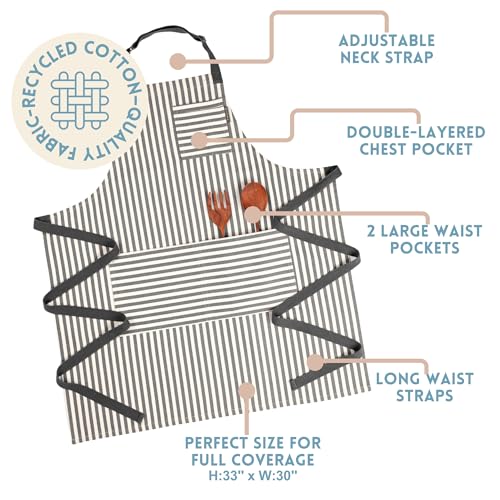 Chef Aprons for Women with Pockets, Adjustable Bib Aprons for Cooking - color: Charcoal Striped
