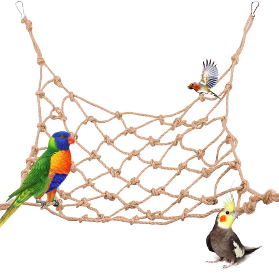 Parrot Climbing Rope Net – Multi-Size Colorful Bird Hammock, Ladder & Chew Toy with 4 Hooks for Cage, Cockatiel, Budgie, Parakeet, Rat & Small Pets