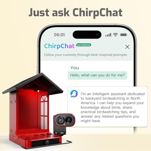 Smart Bird Feeder Camera,Vivid 2.5K Color Night Vision | Free AI Bird Identifier, Durable Squirrel-Resistant Metal Body, Solar Powered, Outdoor Gift for Mom Dad Birds Lovers - color: Red Camera