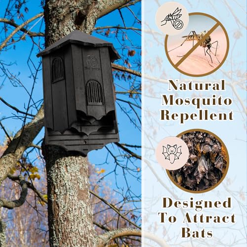 VIREESR Bat House for Outdoors, Castle 3-Chamber Bat Box, 100-Capacity | Cedar Wooden Bat House, Bat Boxes for Outside for Tree, 3 Chamber Design to Attract Bats, Weather-Resistant, Black - size: Black