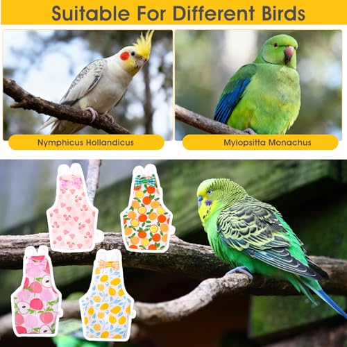 4 Pcs Bird Diaper, Reusable Parrot Diaper with Waterproof Inner | Cute Parrot Nappy Urine Wet Suit Costume Washable Cockatiel Clothes Bird Diapers Clothes for Budgie Canary Parakeet Macaw