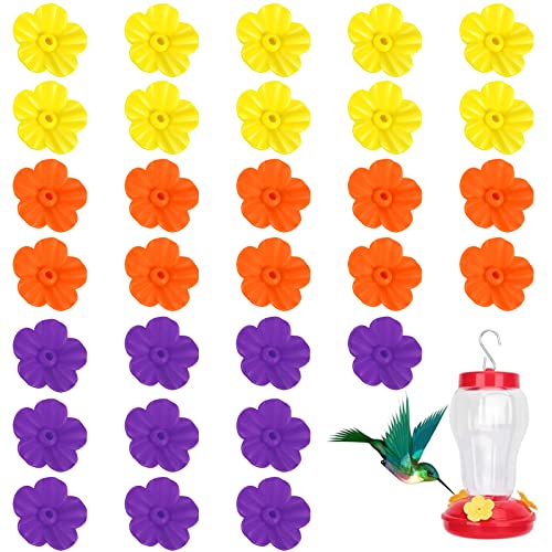30 Pieces Hummingbird Feeders Replacement Flowers, Feeding Ports Replacement Bird Feeder Replacement Parts for Hummingbird Feeder Hanging Feeder(Purple, Yellow, Orange) - color: Yellow+oOrange+Purple