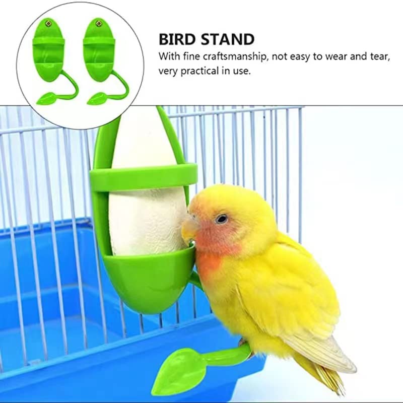 2 Pack Bird Feeding Cup Rack, Cuttlebone Fruit Food Holder | Unique leaf perch for birds to stand. Easy screw-in cage holder for cuttlebone & fruit. For parrot, cockatiel & parakeet.