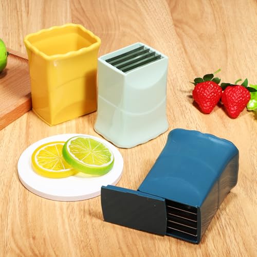 Abaodam Cup Slicer Strawberry Slicer Set 3 Pcs Fruit with Lid and Cleaning Brush Multifunctional Strawberry Cutter Egg for Strawberries Bananas Oranges Kitchen Tool 3.46X2.36X2.36In