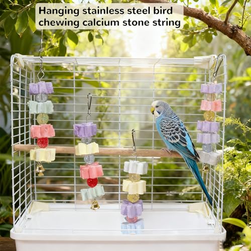 4Pieces Parrot Beak Trimmer Bird Beak Grinding Stone Teeth Lava Block Mineral Calcium Rock Chewing Toys with Bell for Parakeet Conure Budgies Rabbit Chinchilla Hamster - size: 4Pieces