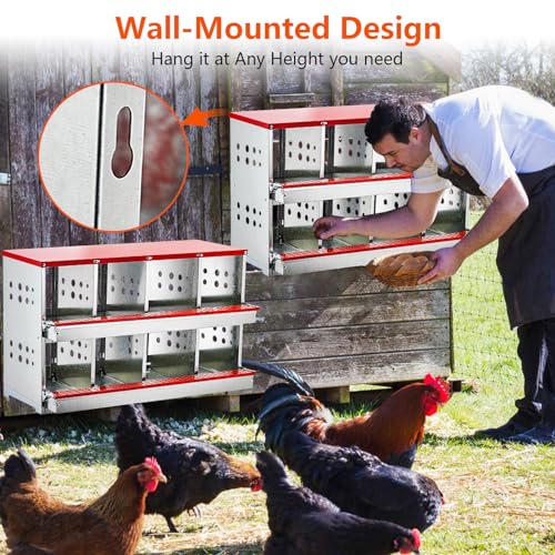 Garvee Nesting Boxes for Chickens, 8 Compartment Roll Out Away Chicken Nesting Boxes for Laying Eggs, Nesting Gift Boxes for Hens Duck Poultry, Metal Heavy Duty Chicken Coop with Perch