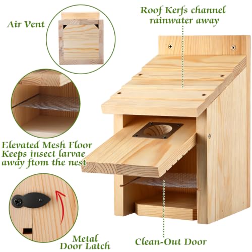 Dreyoo 4 Pack Bluebird Houses for Outside with Metal Predator Guard, 1-1/2" Entrance Hole Wooden Blue Bird Houses for Outdoors, Bluebird Nesting Box(Wood) - color: Wood
