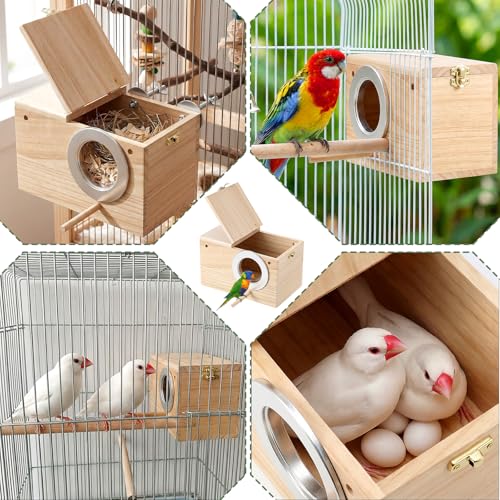 2 Pack Parakeet Nesting Box, Natural Wood Bird Nesting Box Breeding House for Budgie Lovebirds Cockatiel Finch Parrotlets - 7.7x4.7x4.7 Inches