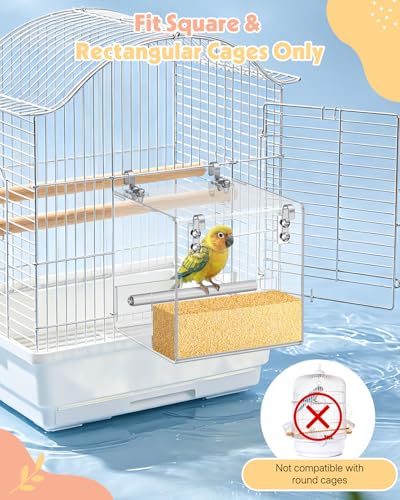 Pawfly No Mess Bird Feeder, Clear Acrylic Bird Cage Feeder, Hanging Bird Feeder for Cage, Parakeet Feeder, Bird Seed Catcher, Food Container for Parrot, Cockatiel, Budgie & Lovebird, Medium - size: Medium
