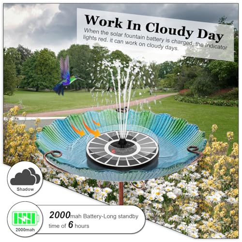Yzert Solar Fountain Glass 3.5W 2000mAh, Indicator, Cloudy Day, Bird Bath | Solar Water Fountain Pump with 7 Nozzles, 4 Fixer Rods, Work in Shadow for Gardens, Ponds, Pools, Outdoors