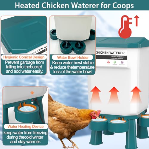 Hanging Heated Chicken Waterer, 3 Gallon Plastic Chicken Water Heater Heated Poultry Drinker, Detachable Legs, Winter and Summer Dual-use, Poultry Water Heater for Chicken Goose Duck - Dark Blue - color: Dark Blue, size: 3 Gallon