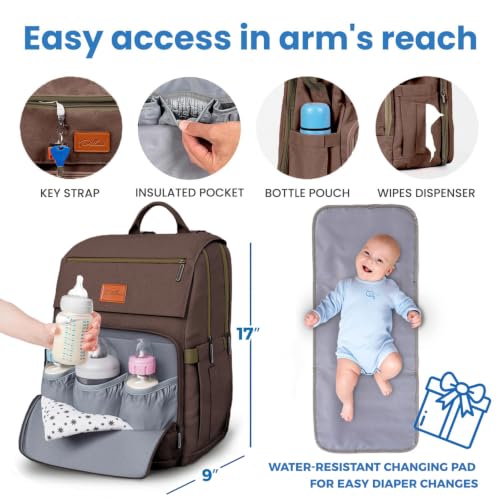 Baby Diaper Bag Backpack - Large Bag for Boys & Girls, Waterproof Diaper Backpack - Travel Diaper Bags w/Changing Pad, Baby Registry Search & Shower Gifts - Essentials Must Haves Newborn Stuff - color: S. Brown, style: Classic