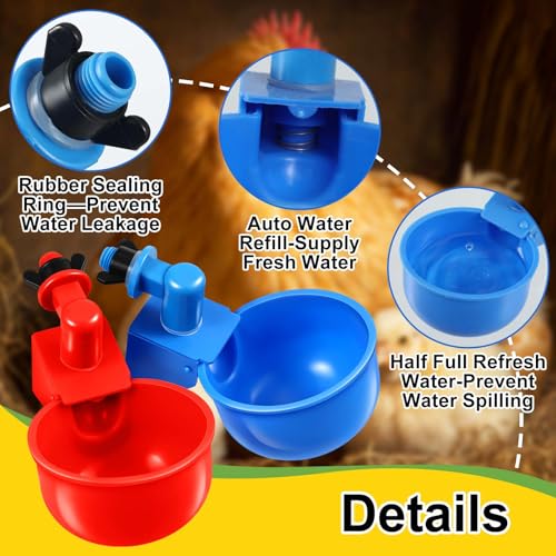 Tanlade 50 Pcs Automatic Chicken Waterer Cups Chicken Feeder for PVC Pipe Waterer Kit for Poultry Duck Goose Turkey Bunny (Red,Blue,Classic) - color: Red,Blue