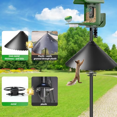 Metal Squirrel Baffle for Bird Feeder Pole, 19-Inch Chew Proof Guard | with Spring, Heavy Duty Pole Mount Squirrel Proof Baffle for Outdoor Garden Yard, Fits 0.5-1 Inch Poles, Protects Bird Food