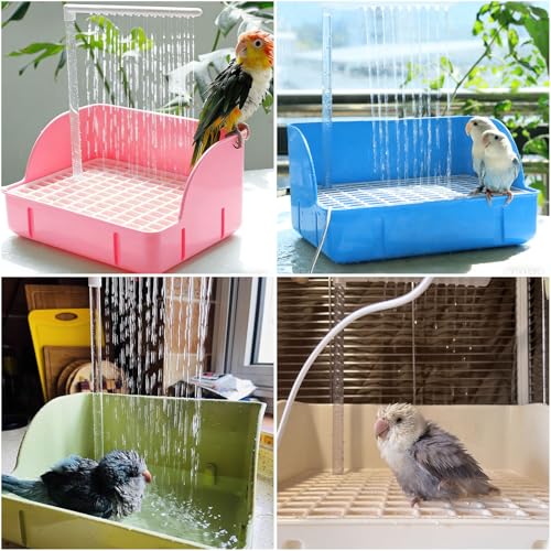 Automatic Parakeet Bird Bath with Pump,Parrot Shower Bathtub (Pink) | Circulating Water System Large Bird Fountain Bath Bathing Tub for Budgie Cockatiel Lovebird Conure - color: Pink