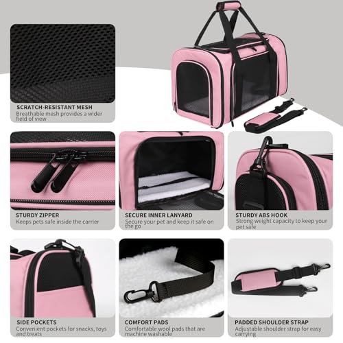 Carriers Soft-Sided Pet Carrier Pink for Medium Large Cats Dogs Undertake 35Lbs,Ventilated Mesh Windows,Top Load Cat Carrier with Airline Approved(X-Large,Pink) - color: pink, size: 20.0"L x 13.0"W x 13.0"H