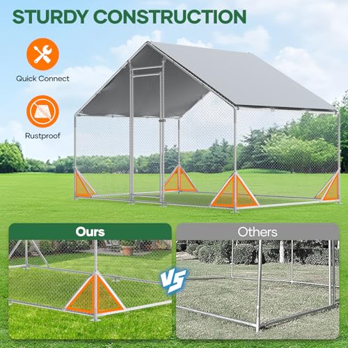 Large Chicken Coop Metal Chicken Runs for Yard 10X6.7X6.5 ft Chicken Coop with Cover Gallinero para Gallinas Heavy Duty Chicken Cage Rabbit Duck Quail Coop Lockable Door with Waterproof Anti-UV Cover - size: 118.1"L x 118.1"W x 78.7"H