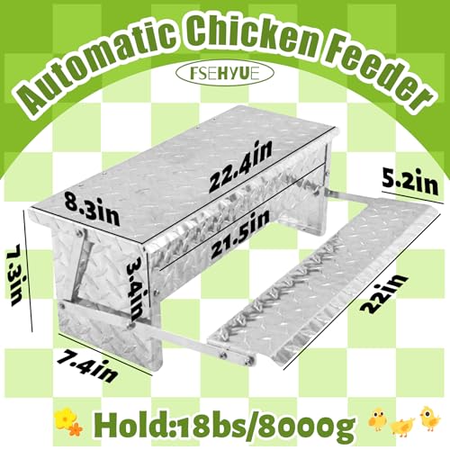 Treadle Chicken Feeder Automatic Large Poultry Feeders Capacity Treadle Self Opening Pou with Weatherproof Lid Rain Cover for Roosters Pheasant Chicken Outdoor Coop Silver Full Aluminum(18lbs/5000g) - size: 18LB Capacity