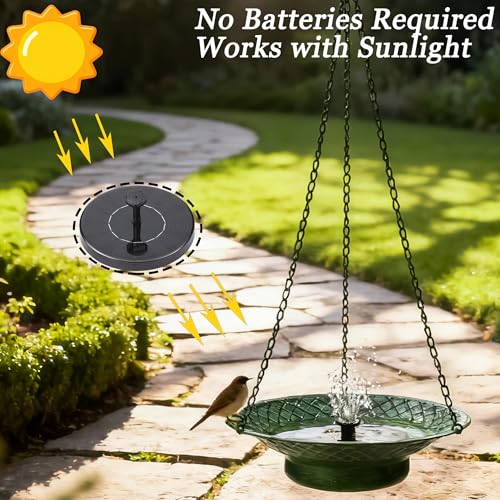 Hanging Bird Bath with Solar Fountain, 12.6" Solar Powered Bird Bath, Metal Hummingbird Fountain Bird Bath for Garden, Patio, Lawn Decor, Green - color: Green