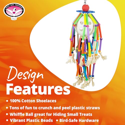 Super Bird Creations SB1205 Squiggy Bird Toy - Satisfies Chewing and Preening Behavior - Interactive Parrot Toy - Ringnecks Medium Conures African Greys Eclectus - Ideal for Medium to Large Bird Size