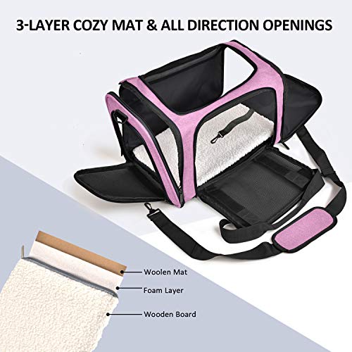 Henkelion Large Cat Carriers Dog Carrier Pet Carrier for Large Cats Dogs Puppies up to 25Lbs, Big Dog Carrier Soft Sided, Collapsible Travel Puppy Carrier - Large - Pink - color: Pink, size: 20.0"L x 13.0"W x 13.0"H