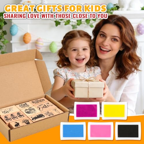 JarThenaAMCS 11 Pcs Easter Wooden Rubber Stamps Spring Tulip Floral Bunny Rabbit Egg Gnome Mixed DIY Craft Stamps for Party Decor Scrapbooking Cards Making - style: Easter