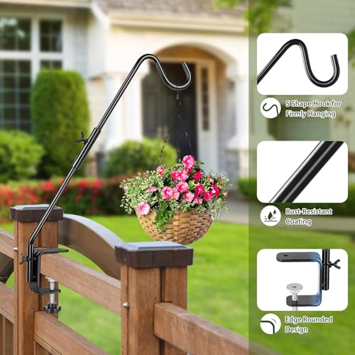 Deck Hook, 16 Inch Bird Feeder Hanger for Hummingbird Feeders, Black | Heavy Duty, Metal Hanger for Planters, Lanterns, Wind Chimes, Holiday Decorations, 360° Rotatable Arm, Gifts for Women Men - size: 16inch