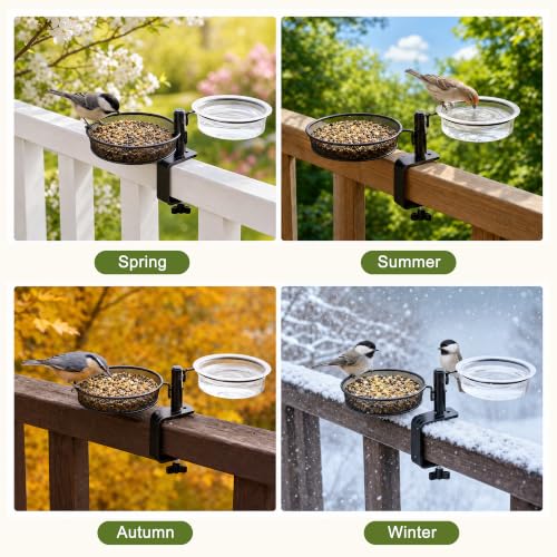 Deck Bird Feeders Platform Bird Feeder Deck Mount Bird Bath Spa for Dual Use Deck Flower Stand Flower Pot Great for Attracting Birds Detachable and Adjustable Heavy Duty Sturdy Steel,Bronze - color: deck bird feeder bronze-1pack