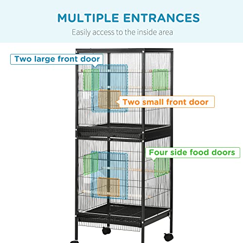 PawHut Large Bird Cage 1.7 ft. Width for Wingspan 55", Black | Bird Aviary Indoor, Multi-Door Design, Fit for a Canary, Finch, Conure - color: Black
