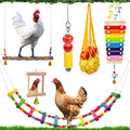 7PCS Chicken Toys for Coop Accessories, Chicken Xylophone Toy, Chicken Mirror, Chicken Ladder Bridge, Coop Swing, Vegetable Hanging Chicken Feeder, Chewing Foraging Toys, Gifts for Hens - size: 7pcs