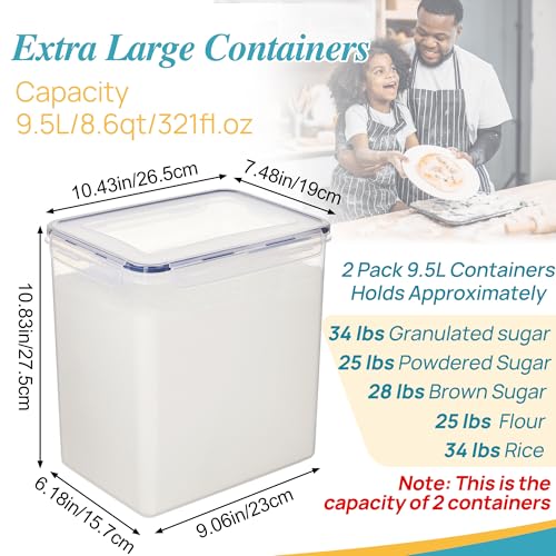 Vtopmart 9.5L Flour Sugar Storage Containers, 2 Pack, Each Fits 12.5 lb | Each for 12.5 lb Flour, Airtight Seal, Multiple Sizes, BPA Free, Food Grade Material, Dishwasher Safe (Not Lids) - color: Black, size: 9.5L