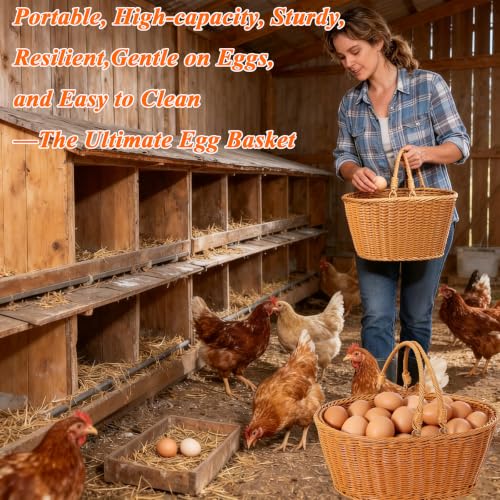 Chicken Egg Basket with Handle，Egg basket for gathering fresh eggs | Rustic woven egg basket with floral liner, holds 60-80 eggs, ideal for countertop display, collecting, or orchard harvesting
