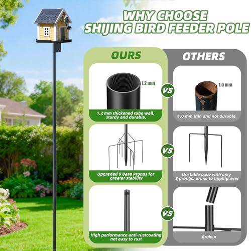 2026 New Heavy Duty Bird Feeder Pole,92 Inch Adjustable Bird House Pole for Outdoors,9-Prong Base & 1-Inch Dia Metal Mounting Kit,Bird Feeder Stand for Decor, Birdwatching & Weather Stations - size: essential 92 inch