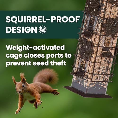 Perky-Pet Squirrel-Be-Gone Bird Feeder, 2 lb Seed Capacity | Weight-Activated Squirrel Proof Bird Feeder, Wild Bird Feeder for Outdoors with U-Shaped Perches and Clear Seed Reservoir