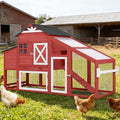 Mobile Chicken Coop with Wheels, Wooden Chicken House with Run, Large Hen Cage with UV Proof Roof and Leak-Proof Tray, Outdoor Chicken Coops with Nesting Box for 2-4 Chickens (Red)