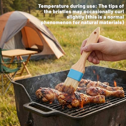 2 PCS 1.5 Inch Natural Bristle Pastry Brush, Pastry Basting Brush Heat Resistant Wooden Handle Butter Brush, Basting Brush for Cooking, BBQ, Baking, Egg Wash, Oil, Blue