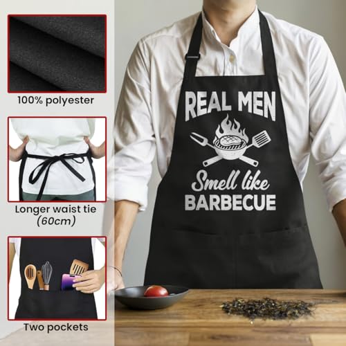 SANDJEST Funny Mens Aprons with Pockets for BBQ Grilling Cooking Grandpa Husband Apron for Birthday Christmas Father's Day - color: Funny 2