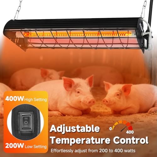 400W Heat Lamp for Chickens Upgraded 12000H Large Chicken Coop Brooder Heater Carbon Fiber Bulb Waterproof Adjustable 2 Mode Temp Safe Design for Chicks Poultry Pets 2 Pack(Extra Large) - size: Extra Large(Includes 2 Frames + 2 Tubes)