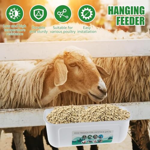 2 Pack Chicken Duck Dog Feeder, Poultry Feeders and Waterers, Hanging Goat Feeder, Livestock Feeding Container, Feed Trough and Waterer Bucket with Clips (White) - color: White