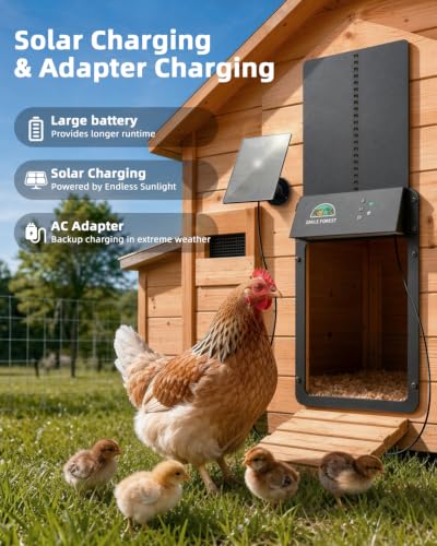 Smart WiFi Automatic Chicken Coop Door with App Controlled, Aluminum Alloy Automatic Chicken Door with Multiple Modes, Solar Chicken Coop Door with Timer & Light Sensor
