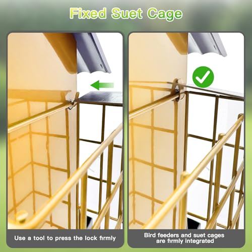 FlowaFoli Bird Feeders for Outdoors Hanging, Metal Bird Feeder with Double Suet Cage Cake, Large Capacity, Birdfeeders Sturdy & Weatherproof, Easy to Clean & Refill, Great for Attracting Wild Birds - color: Yellow
