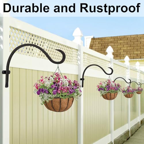 12 Inch Heavy Duty Plant Hanger Wall Hook 2 Pack - Black Iron Hanging Plant Bracket Holds 44 lbs - Rust Resistant Indoor Outdoor Hooks for Bird Feeders Lanterns Wind Chimes Hanging Baskets with Screws - size: 2 Pieces