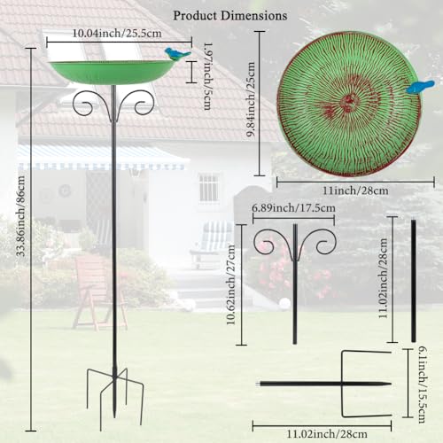 Metal Bird Bath for Outdoor,10" Wide Birdfeeder with Metal Stake | Vintage Bird Baths Feeder Bowl for Outdoors Garden Patio Yard Lawn Decor (Green) - color: Green-1