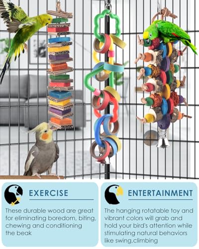 Bissap 3 PCS Bird Chew Toys, Multicolored Bagel Cascade Bird Parrot Toy Biting Paper Cardboard Olympic Rings Conures Toys for Amazon Cockatiels Cockatoos Macaws and Similar Sized Pet Birds - size: 3 PCS
