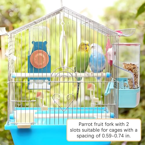 BNOSDM Automatic Bird Feeder Water Dispenser Set No Mess Bird Cage Feeders Parrot Cage Accessories Transparent Seed Food Container with Perch for Finches Parakeets Budgies Lovebirds Canaries (Blue) - color: Blue