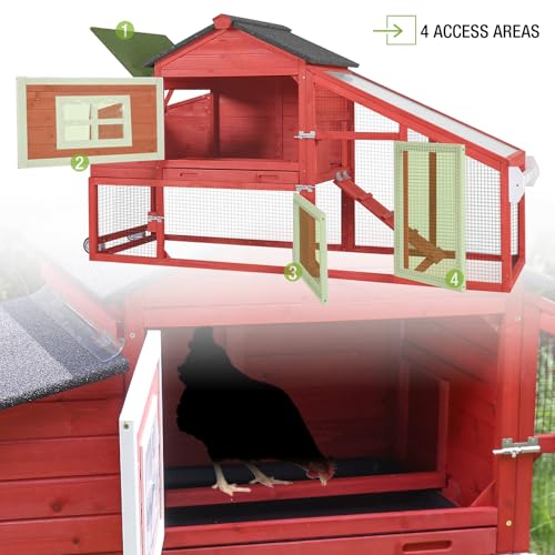 GUTINNEEN Chicken Coop Outdoor with Run Wooden Mobile Hen House with Wheels Poultry Cage with Nesting Box,Leakproof Pull-on Tray