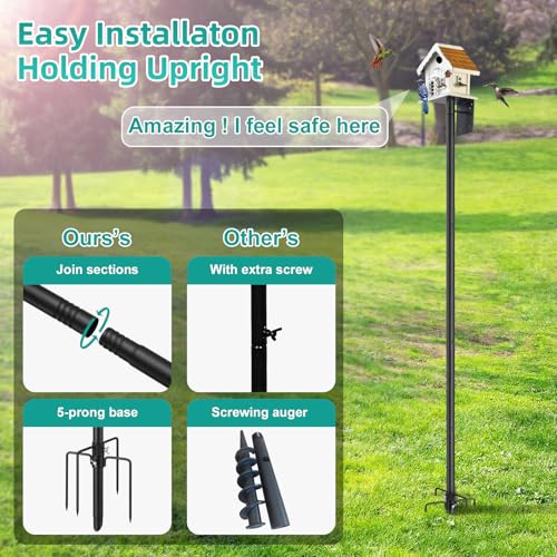 Bird House Pole,102 Inch Heavy Duty Bird Feeder Pole Mount Kit for Outdoors, 5-Prong Base, Splicing Adjustable Feeding Stand Station for Birds Watching,Weather Station (Birds House Not Included) - size: 102"